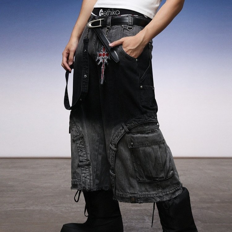 Men's Patchwork Gradient Retro Heavy-duty Washed Jeans - Image 4